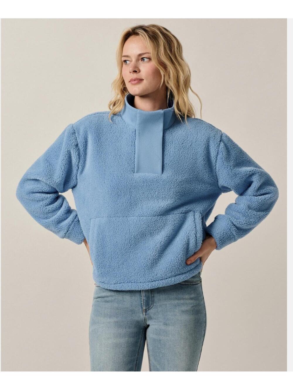 johnnie-O Olympia Sherpa Snap Pullover Women's Tide Blue Sweatshirt XL NWT